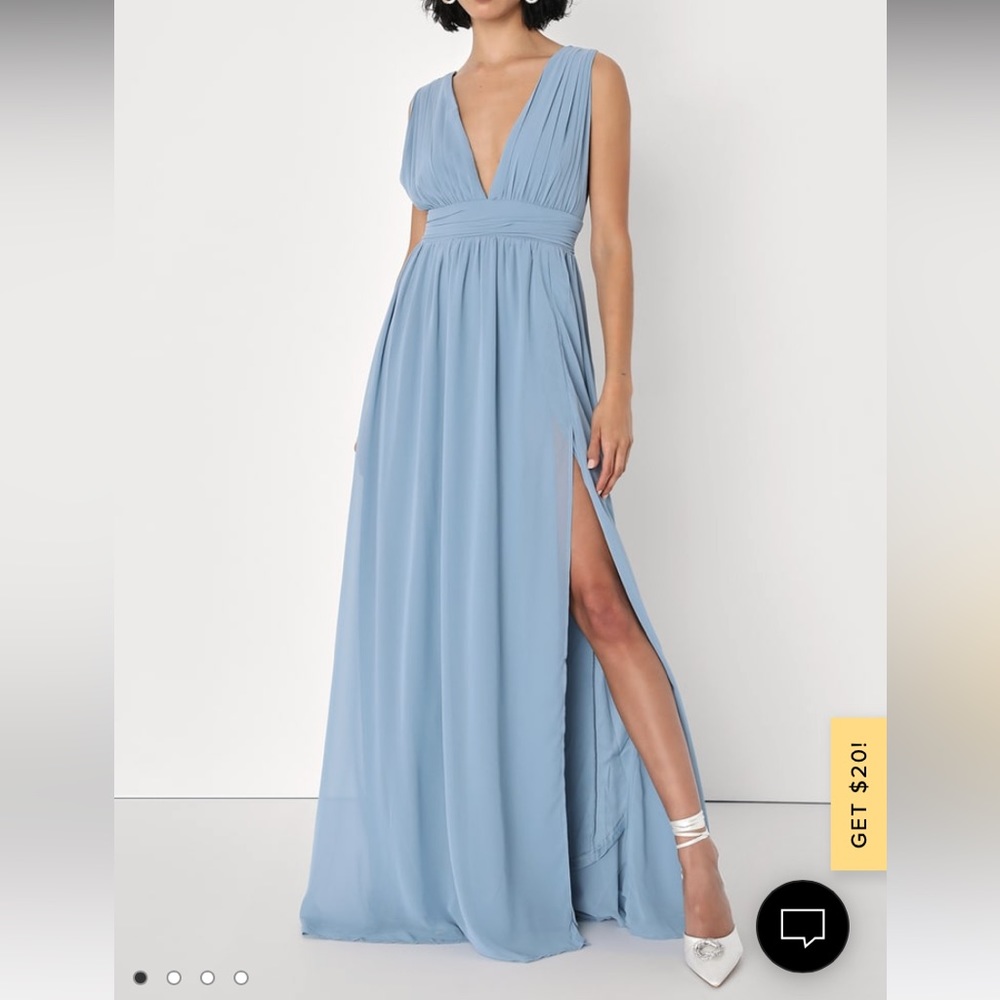 Lulu's Light Blue V-Neck Pleated Maxi Dress
